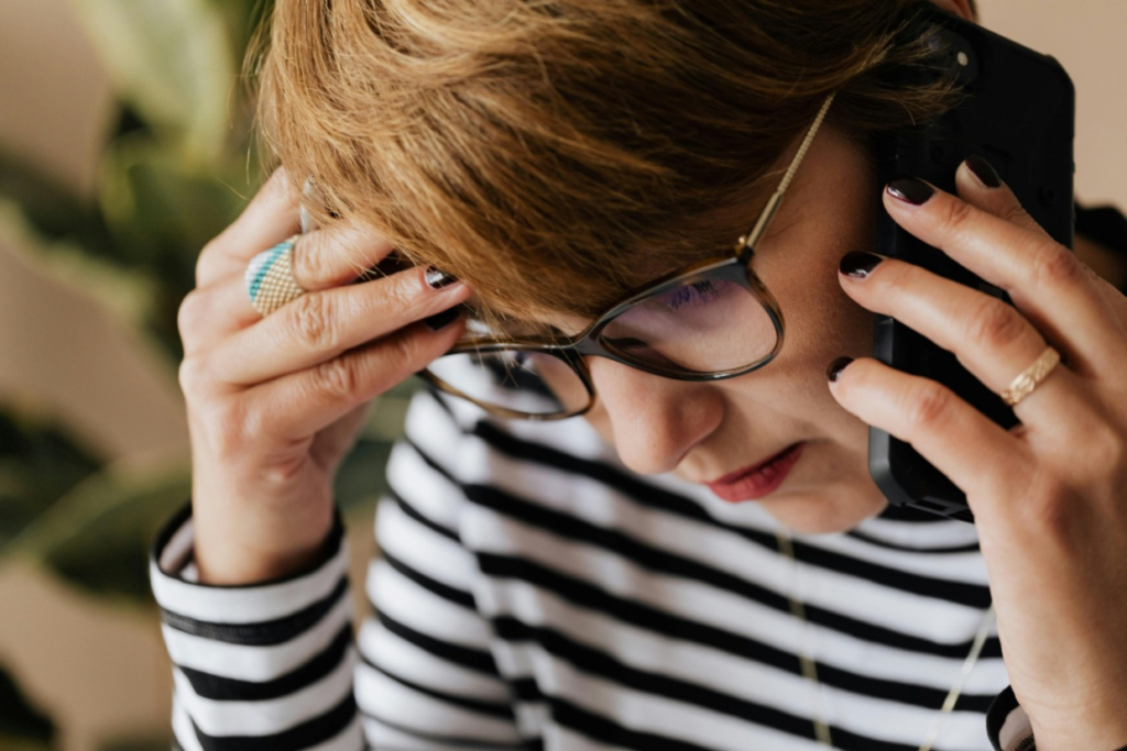 A woman listening to a call