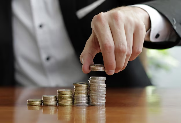 A man piling up coins