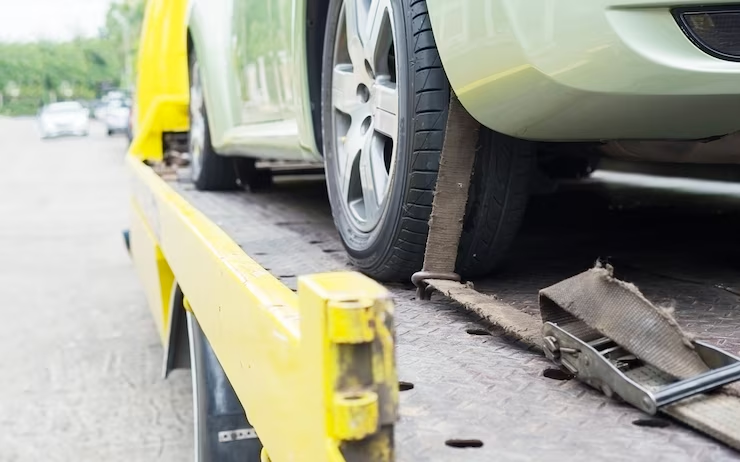 A vehicle getting towed