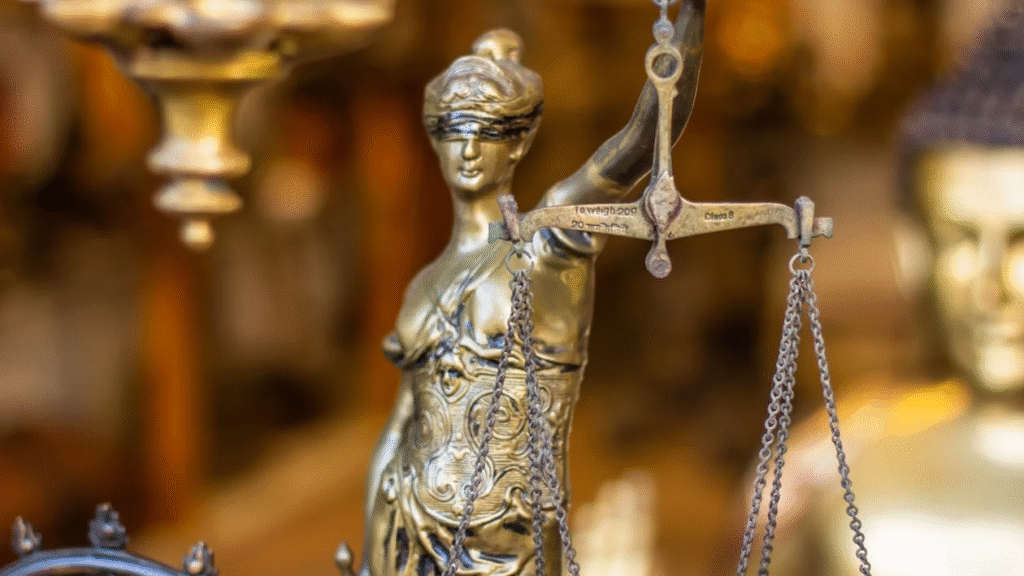 A golden figure of Lady Justice