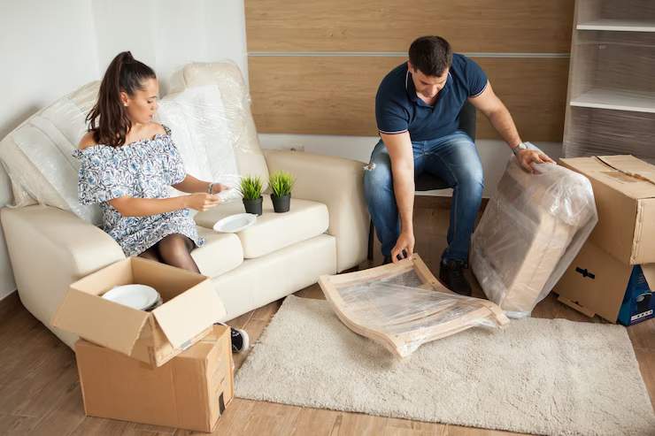 A couple moving out of a house