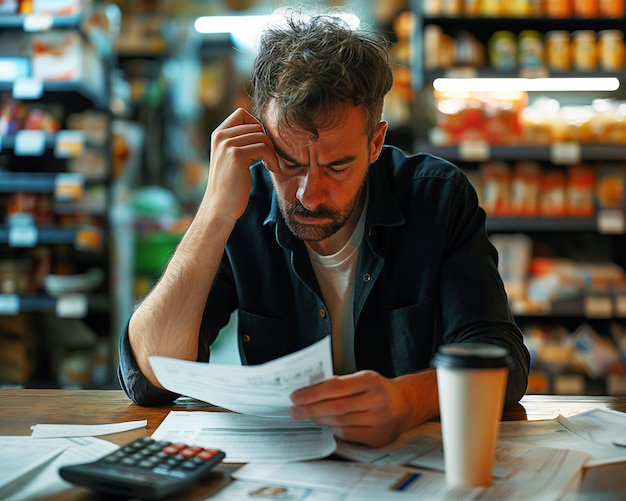 A person looking at debt notices
