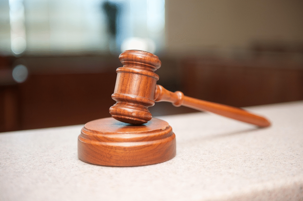 close-up of the judge’s wooden gavel