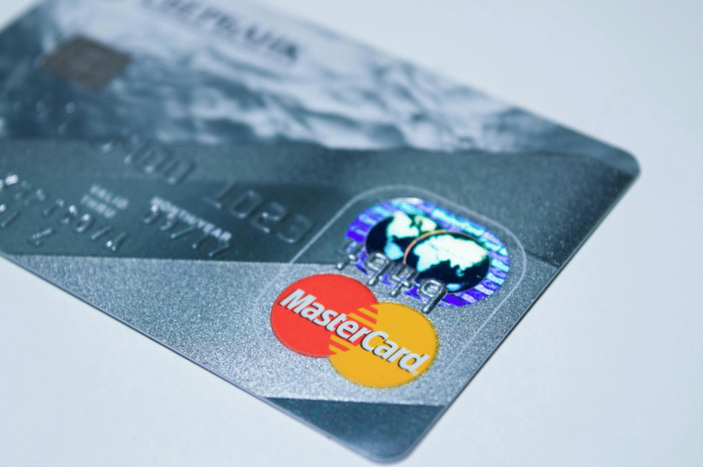 A closeup of a MasterCard credit card